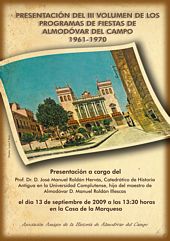Portada del cartel confeccionado para la presentación del 'Libro de los Programas de las Fiestas de Almodóvar (1961-1970)'
